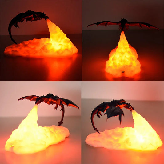 3D Printed Dragon Flame Night Light – Mythical Glow for Your Room